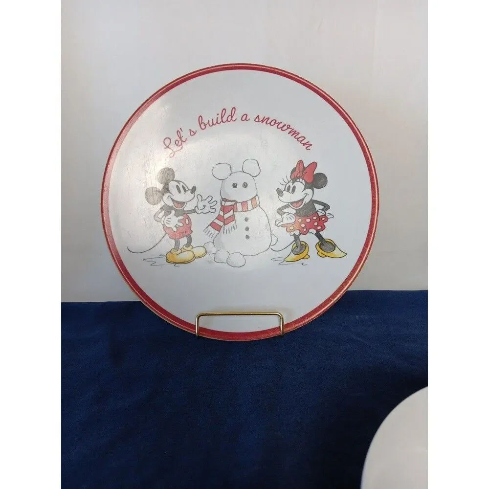 Disney Pottery Barn Plastic Dishes Winter and Fall Mickey Minnie Mouse Flaws
